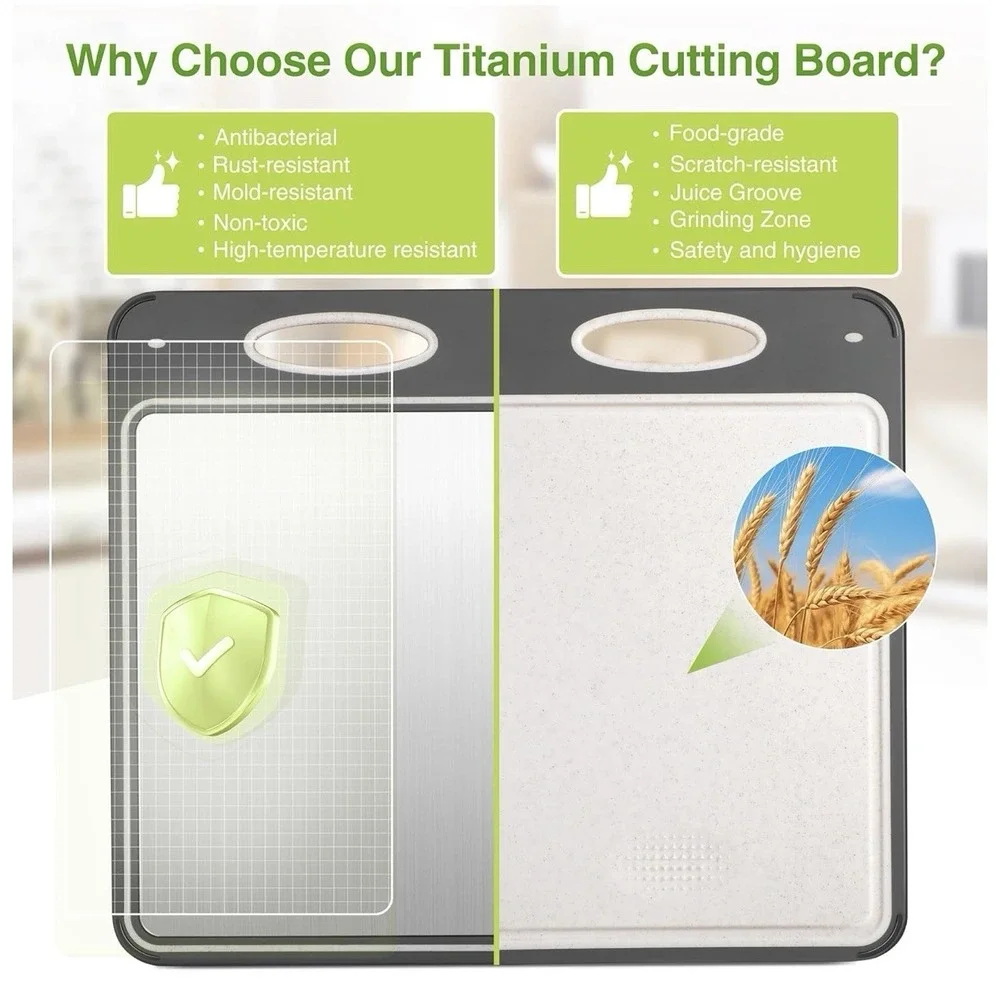 Titanium Cutting Board for Kitchen Non-Toxic Double Side New
